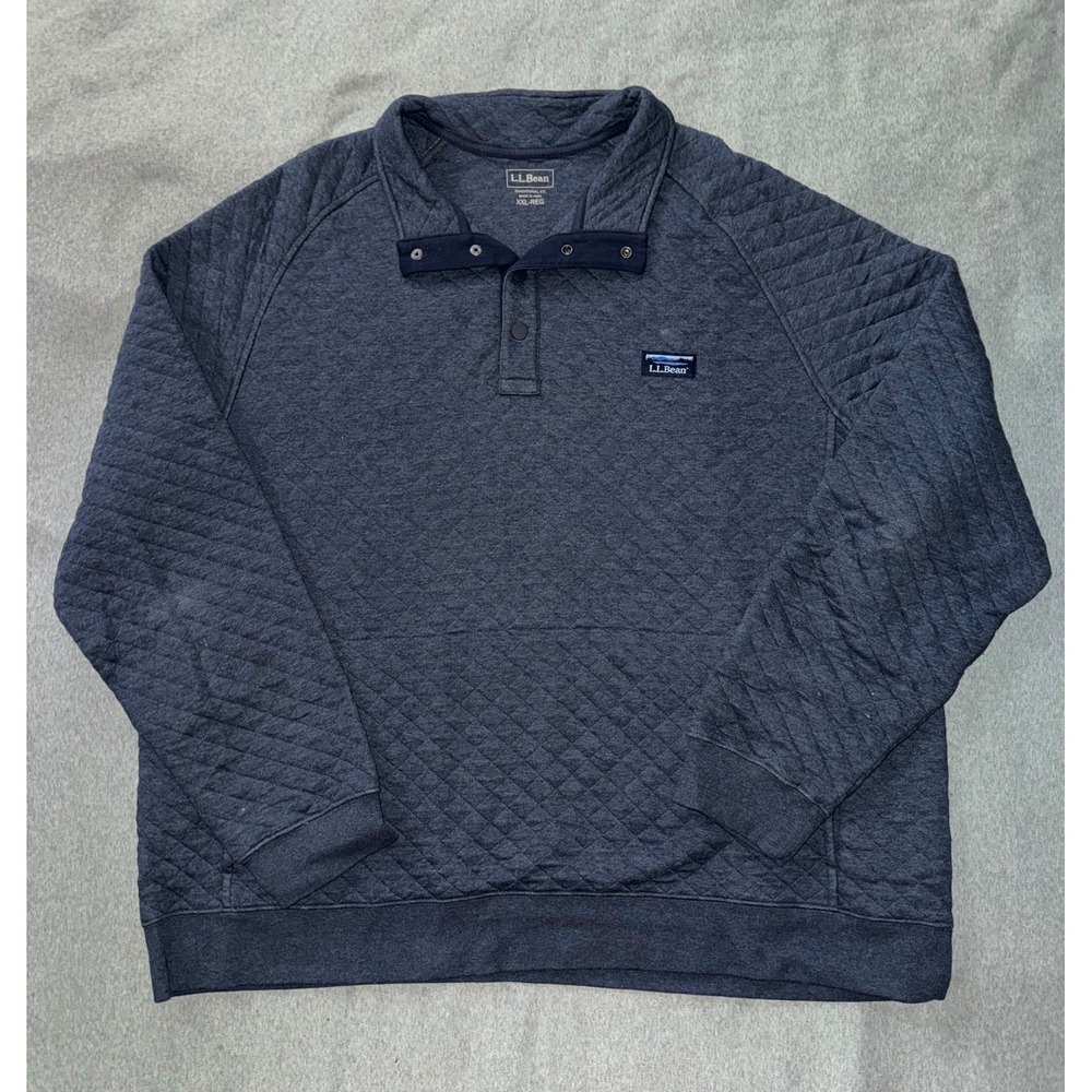 Ll Bean Men's Navy Blue Hoodies & Sweatshirts Quilted Sweatshirt Size 2XL